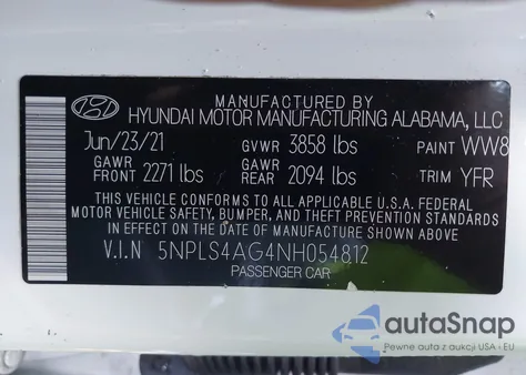 2022 Hyundai Elantra Sel z USA, uszkodzony, nr VIN 5NPLS4AG4NH054812